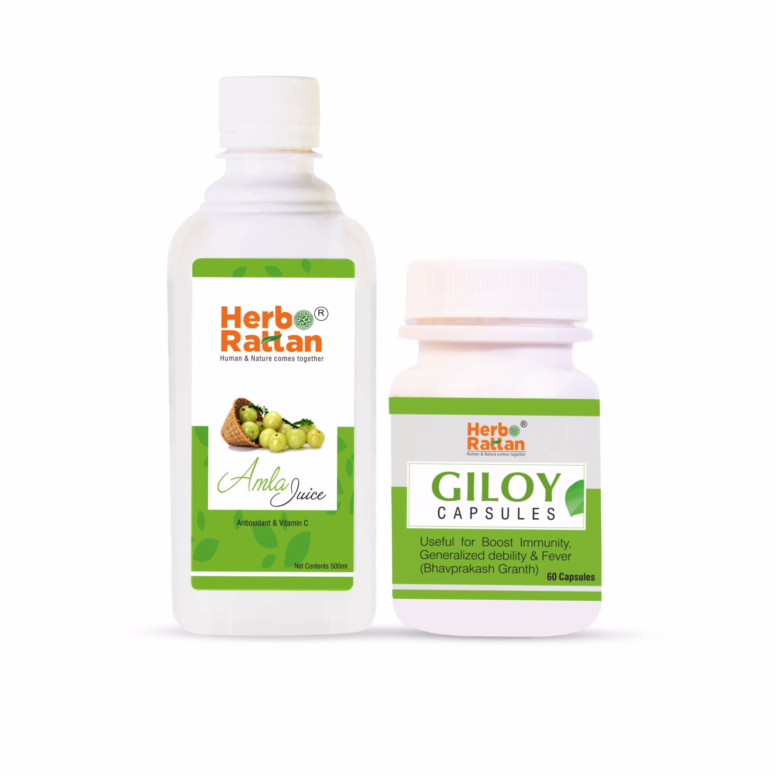 Herbo Rattan Amla Juice 500ml and Giloy Capsule 60 Capsules – Healthy Combination