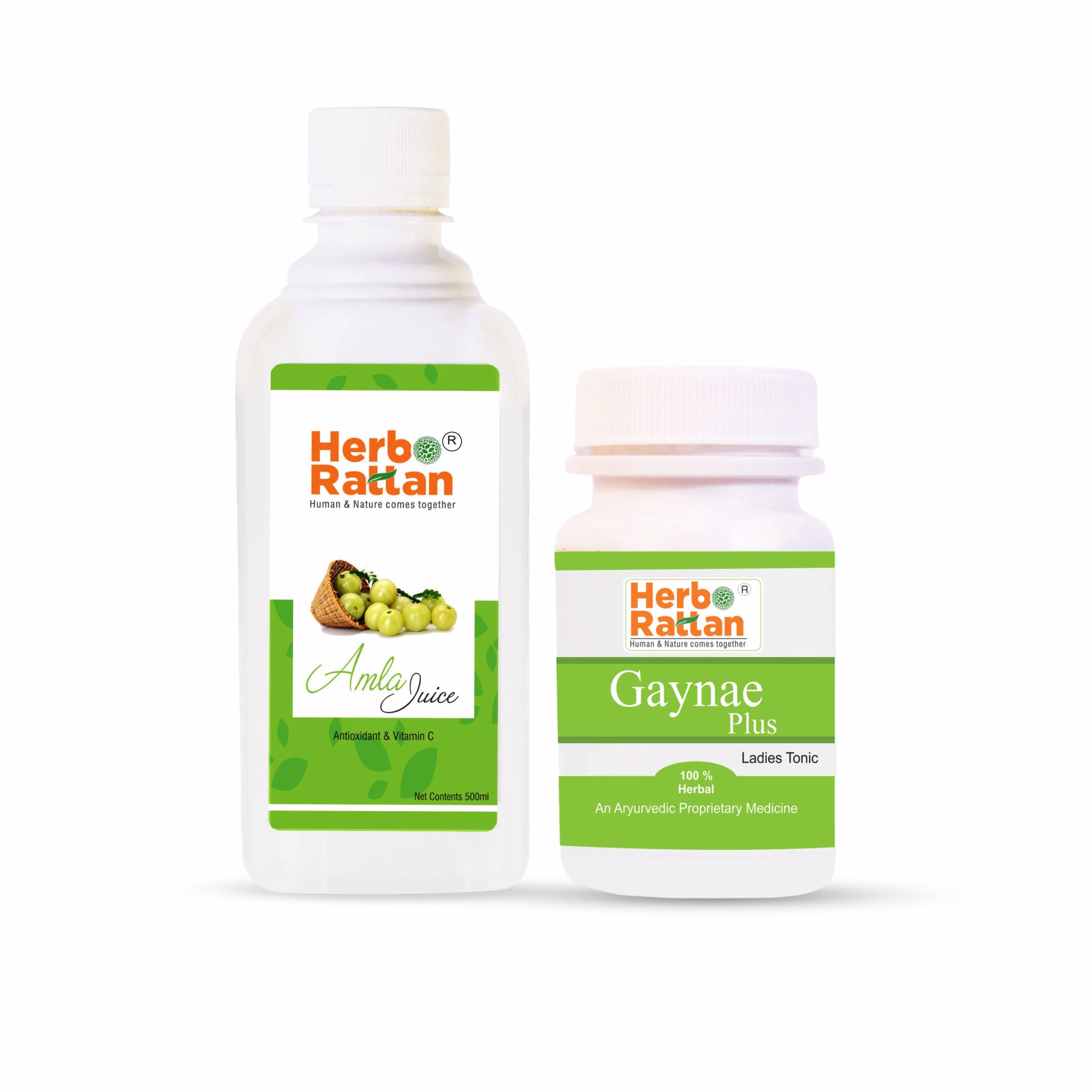 Herbo Rattan Amla Juice 500ml and Gynae Plus 60 Capsules – Promotes Women's Health
