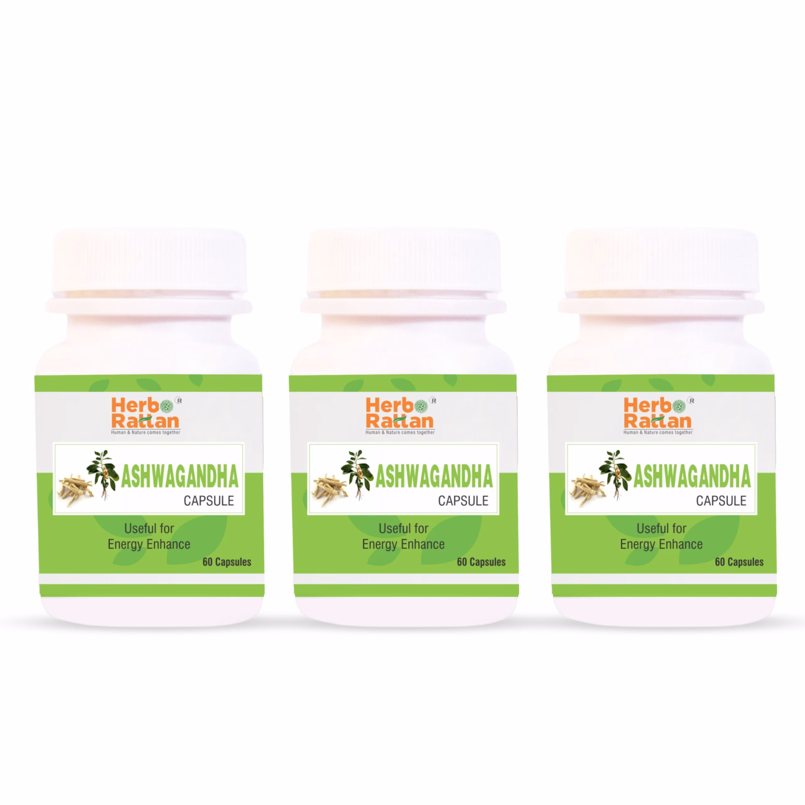 Herbo Rattan Ashwagandha Capsules 60 (Pack of 3) – Strengthen Immunity and Reduce Stress