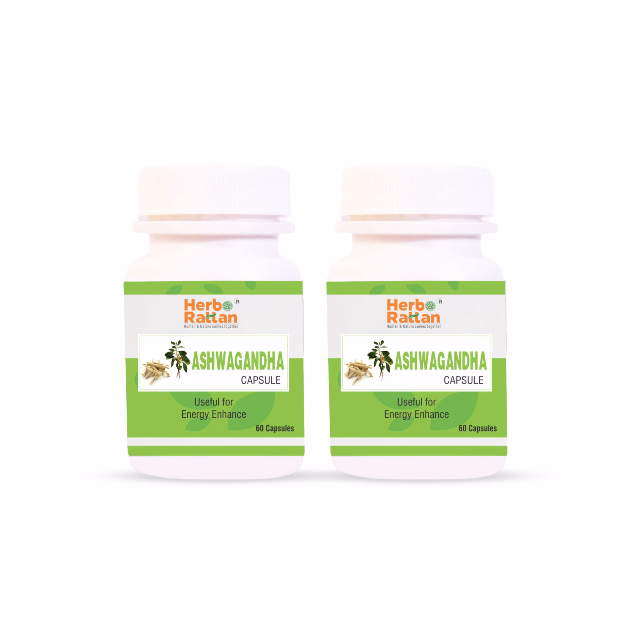 Herbo Rattan Ashwagandha Capsules 60 (Pack of 2) – Stress Relief & Energy Boost