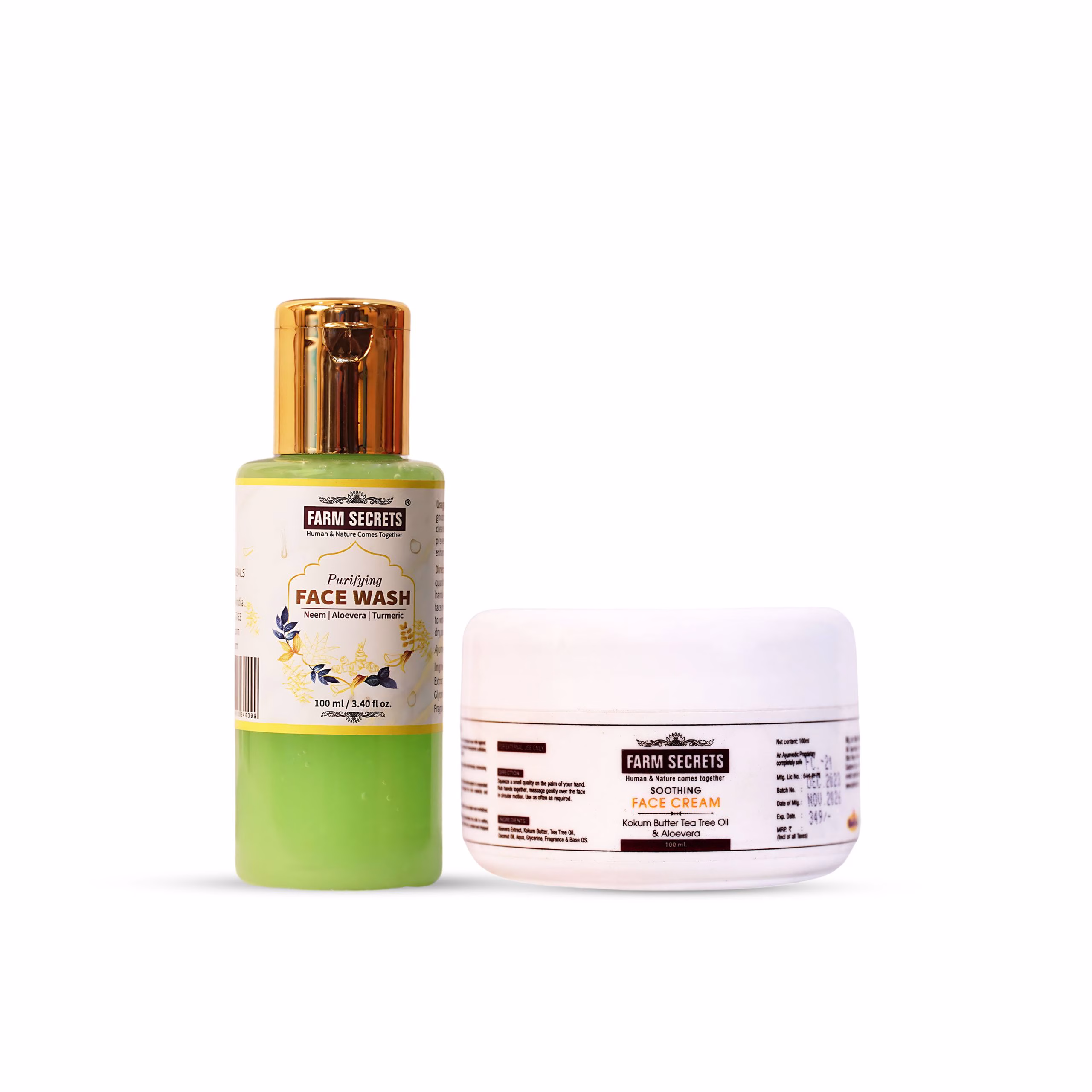 Farm Secrets Purifying Face Wash 100ml and Soothing Face Cream 100ml Combo for Clear and Hydrated Skin