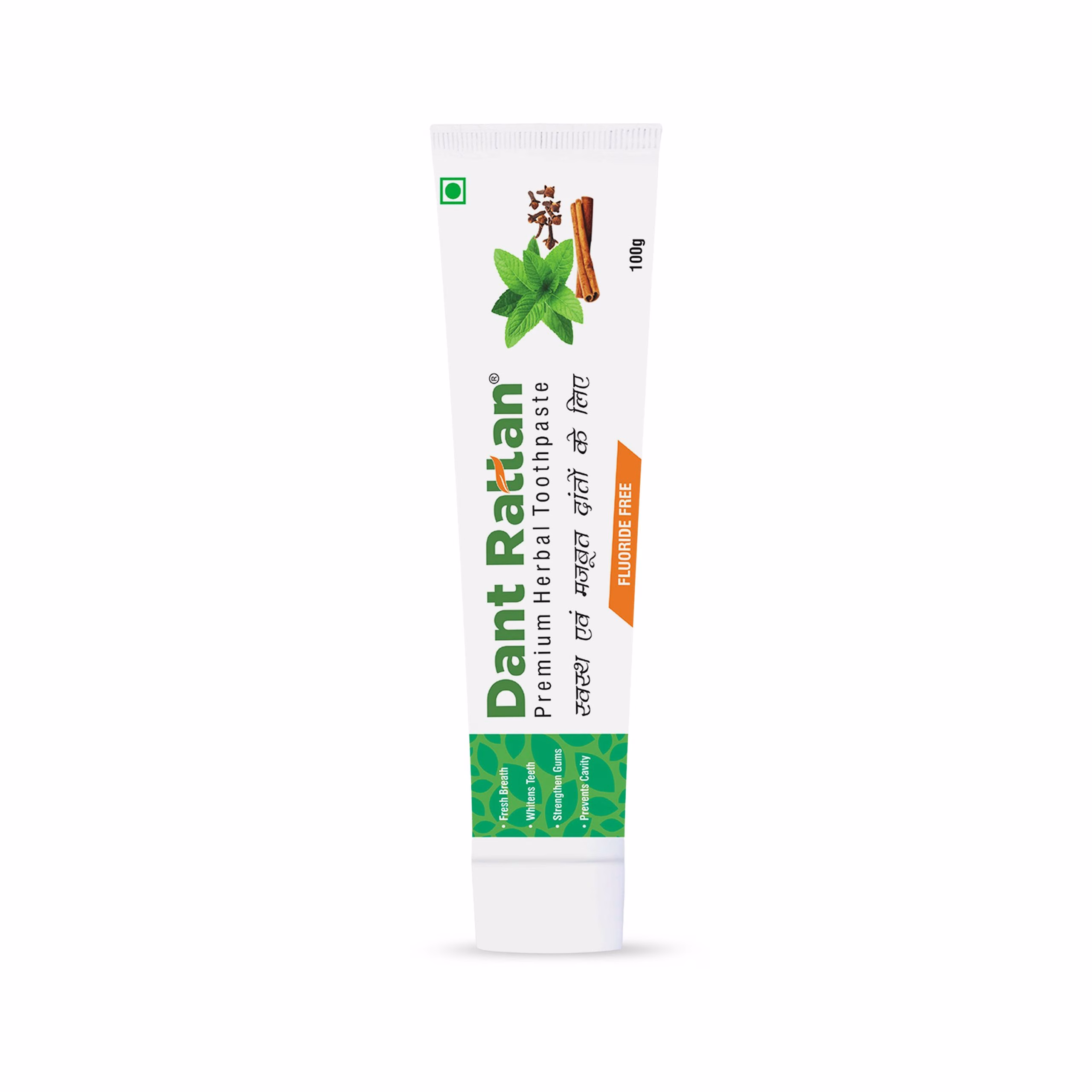 Premium herbal toothpaste with Ayurvedic ingredients for whitening and gum health.