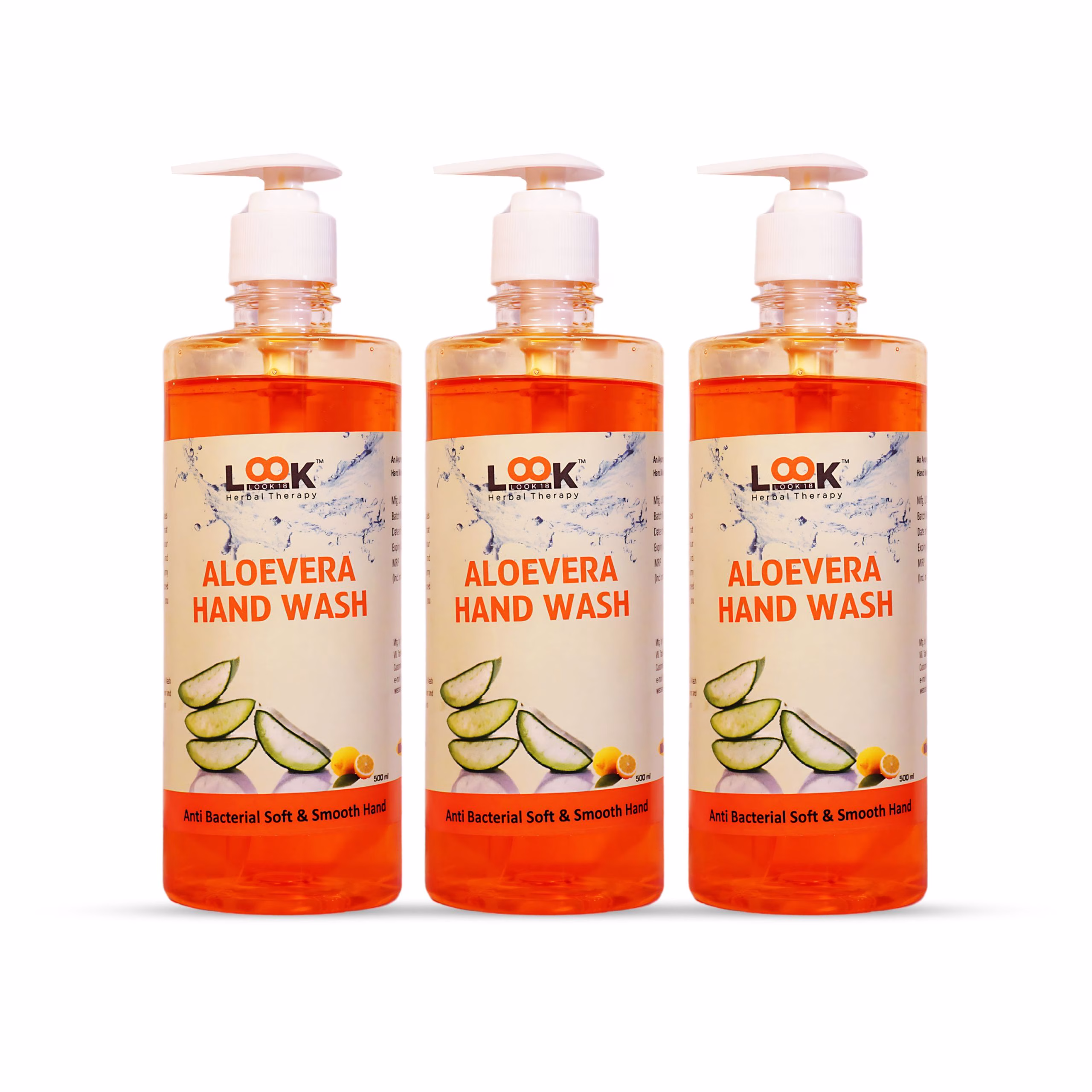 Pack of 3 Look 18 Aloe Vera Hand Wash 500ml – Gentle cleansing with aloe vera and lemon