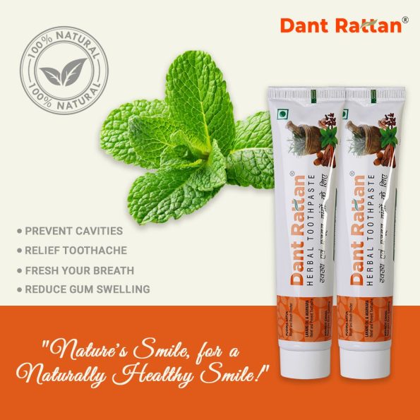 Pack of two herbal toothpastes for cavity protection and fresh breath.