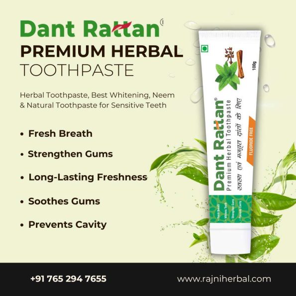 Premium herbal toothpaste with Ayurvedic ingredients for whitening and gum health.