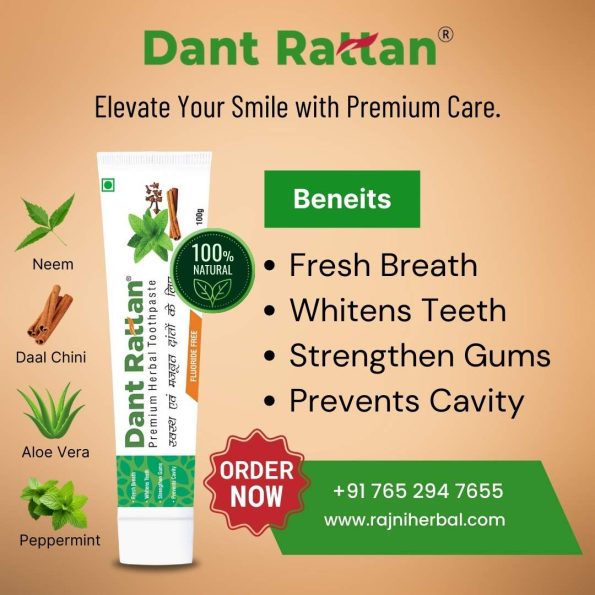 Premium herbal toothpaste with Ayurvedic ingredients for whitening and gum health.