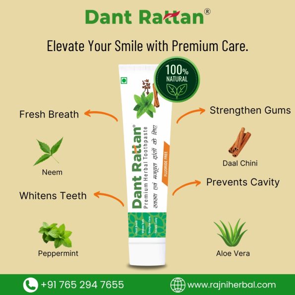 Premium herbal toothpaste with Ayurvedic ingredients for whitening and gum health.