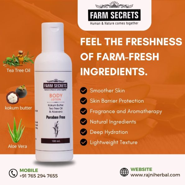 Farm Secrets Body Lotion 100ml - Aloe Vera, Kokum Butter, and Tea Tree Oil