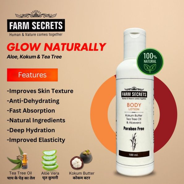 Farm Secrets Body Lotion 100ml - Aloe Vera, Kokum Butter, and Tea Tree Oil