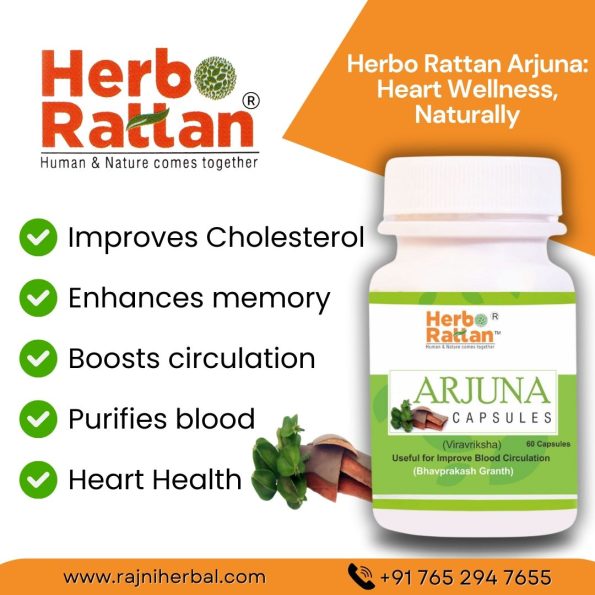 Herbo Rattan Arjuna Capsules - Promotes Healthy Heart Function and Circulation