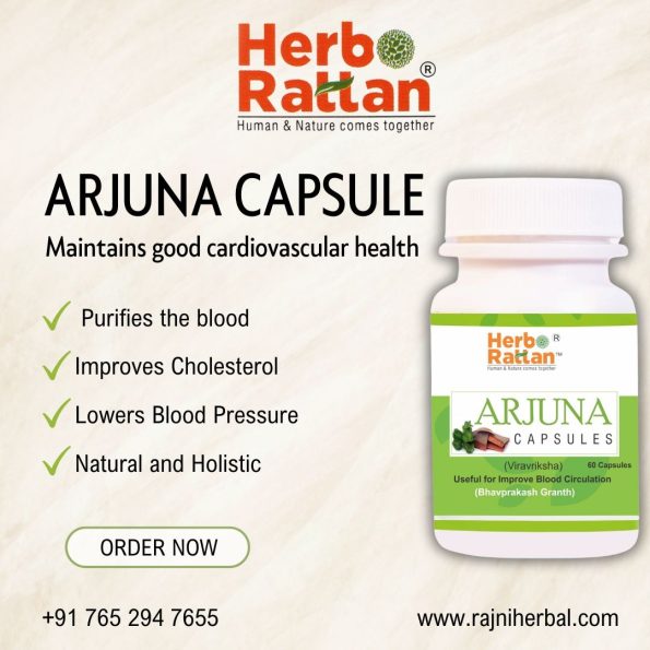 Herbo Rattan Arjuna Capsules - Promotes Healthy Heart Function and Circulation