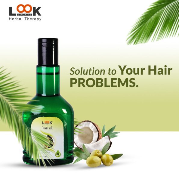 Herbal hair oil for hair growth, strength, and shine.