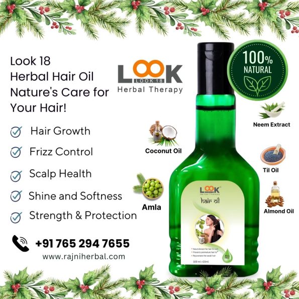 Herbal hair oil for hair growth, strength, and shine.