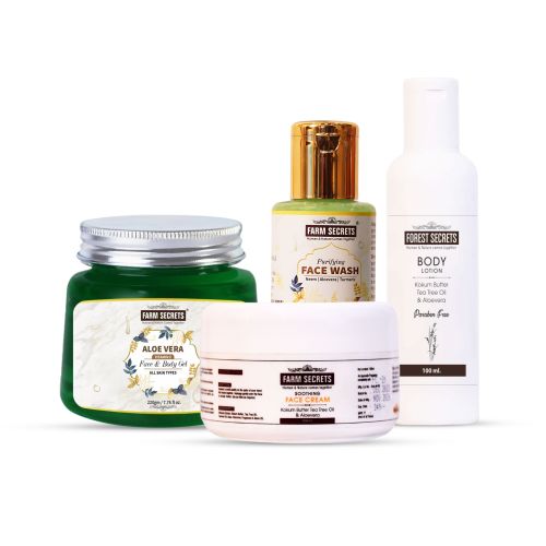 Farm Secrets AloeVera Face and Body Gel (220gm) + Body Lotion (100ml) + Purifying Face Wash (100ml) + Soothing Face Cream (100ml)