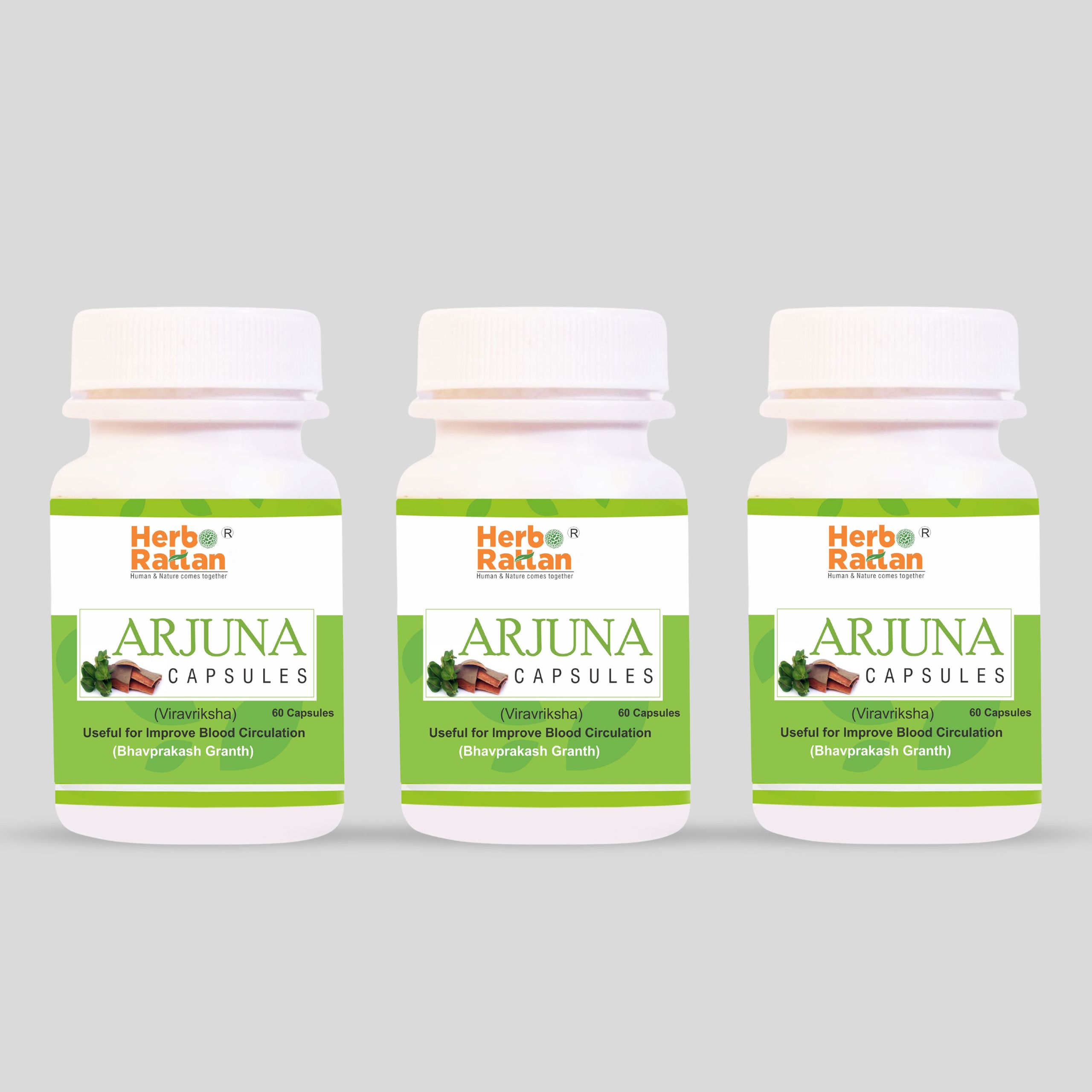 Herbo Rattan Arjuna Capsules 60 Capsules - Pack of 3 for Enhanced Heart Health