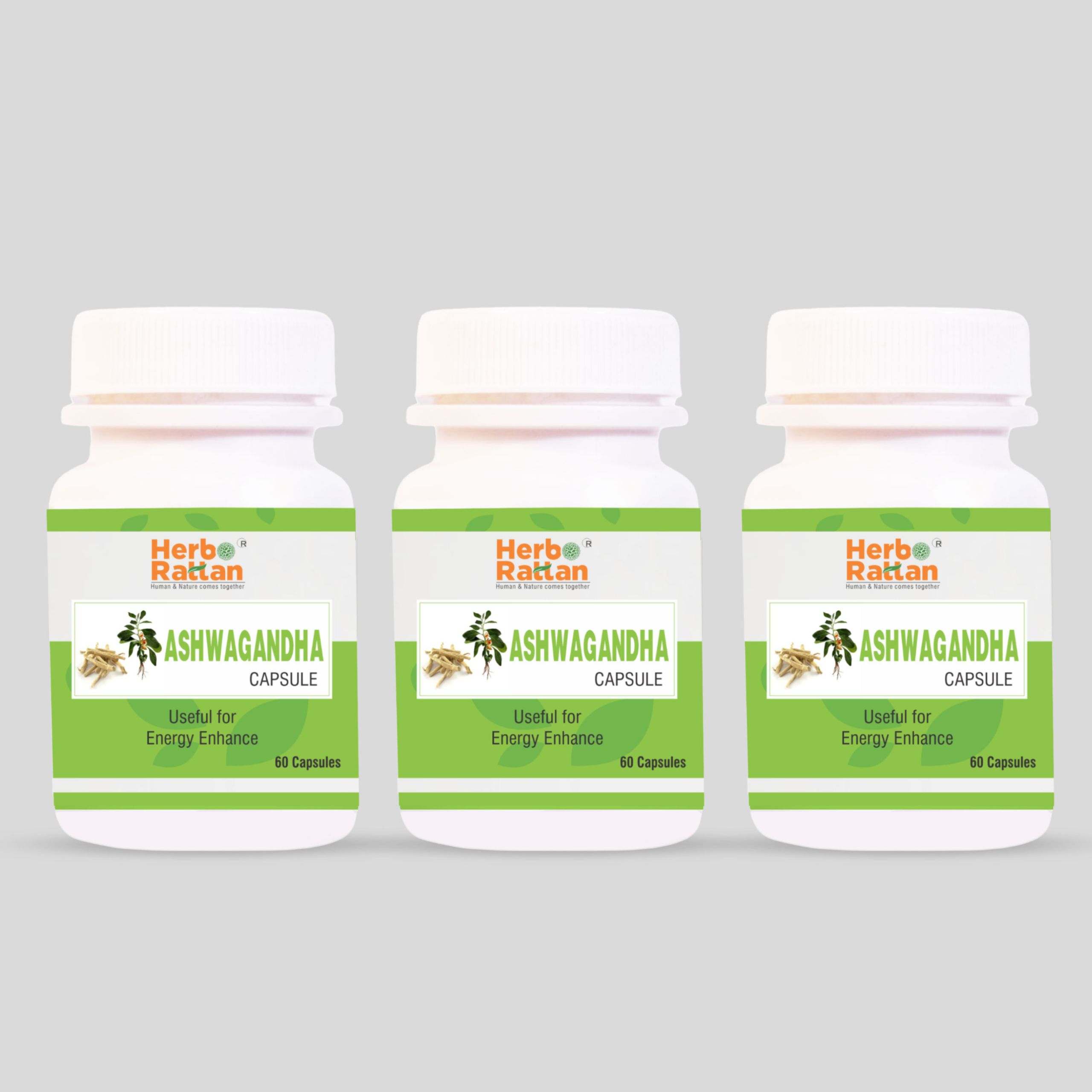 Herbo Rattan Ashwagandha Capsules 60 (Pack of 3) – Strengthen Immunity and Reduce Stress