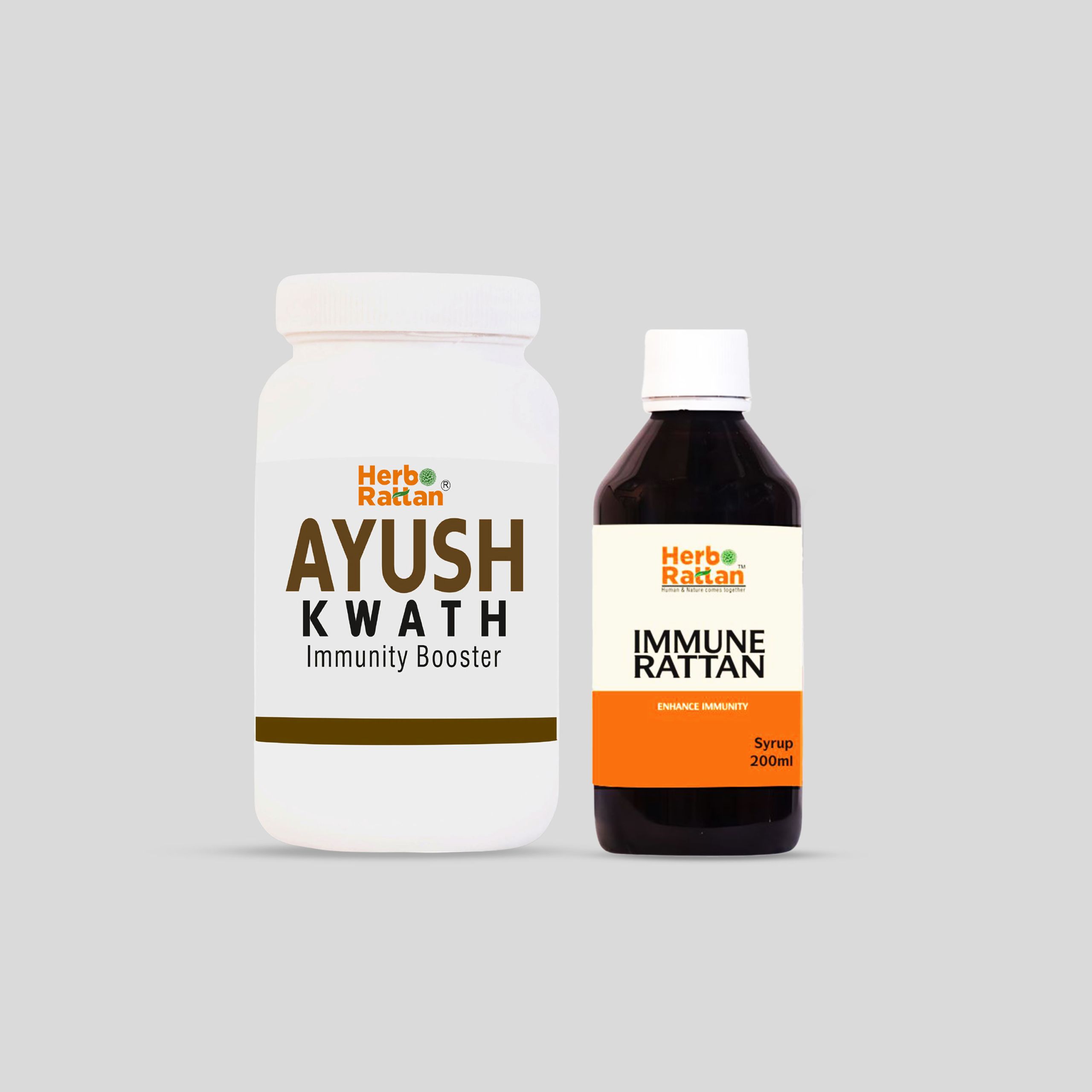 Herbo Rattan Ayush Kwath 100gm with Immune Rattan Syrup 200ml for Natural Immunity Support