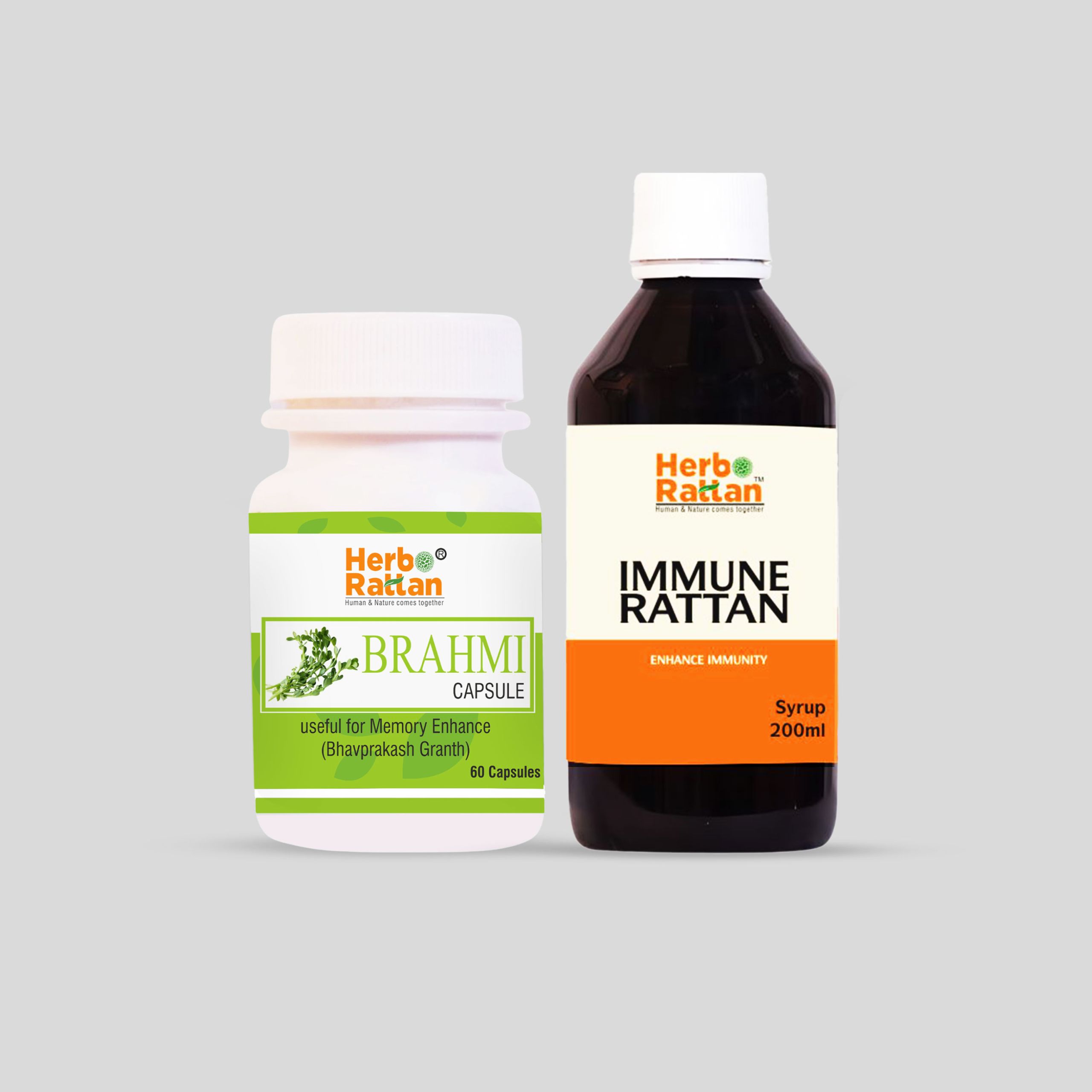 Herbo Rattan Brahmi Capsule & Immune Rattan Syrup Combo for Brain Health & Immunity Boost