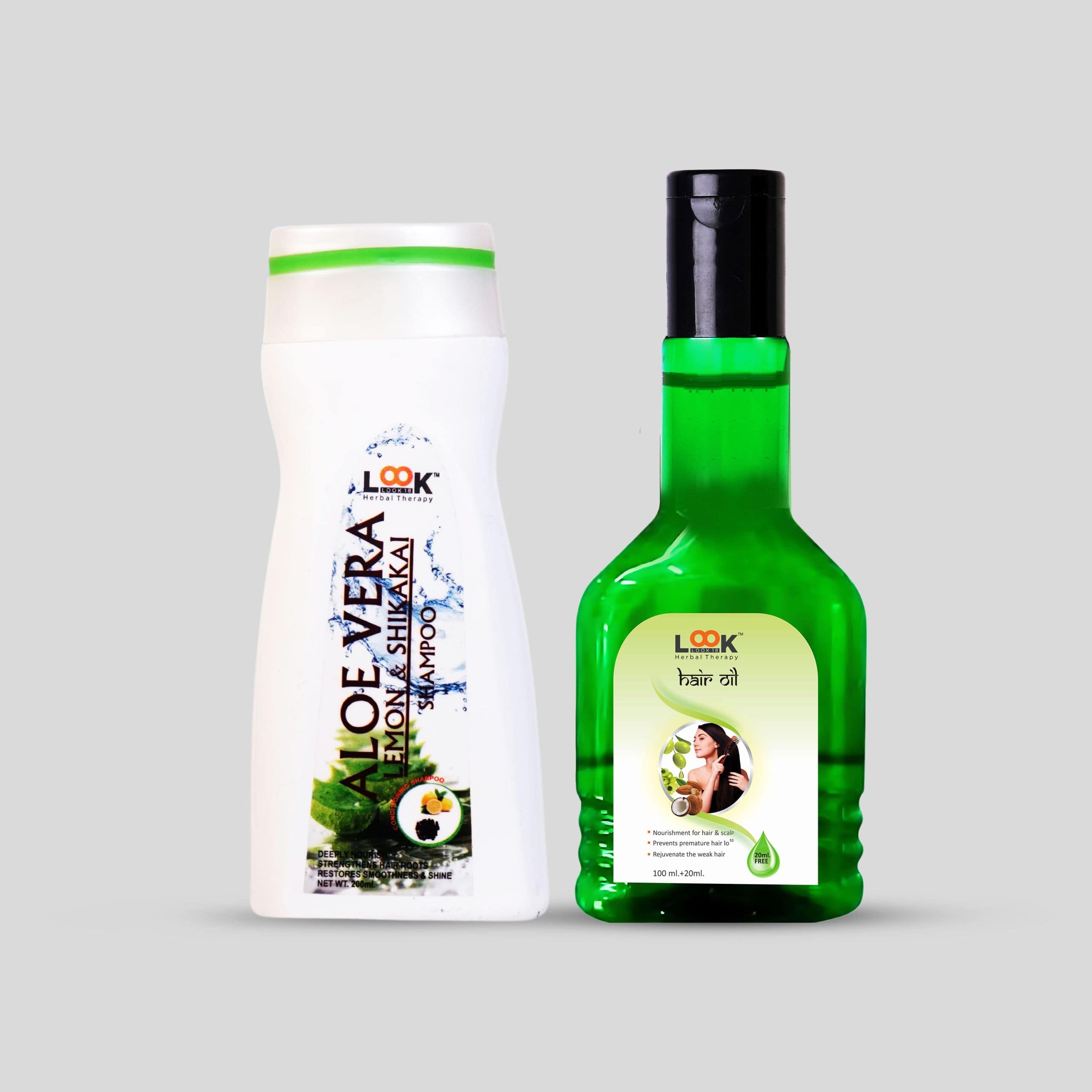 Aloe vera lemon shikakai shampoo and hair oil for hair growth and shine.