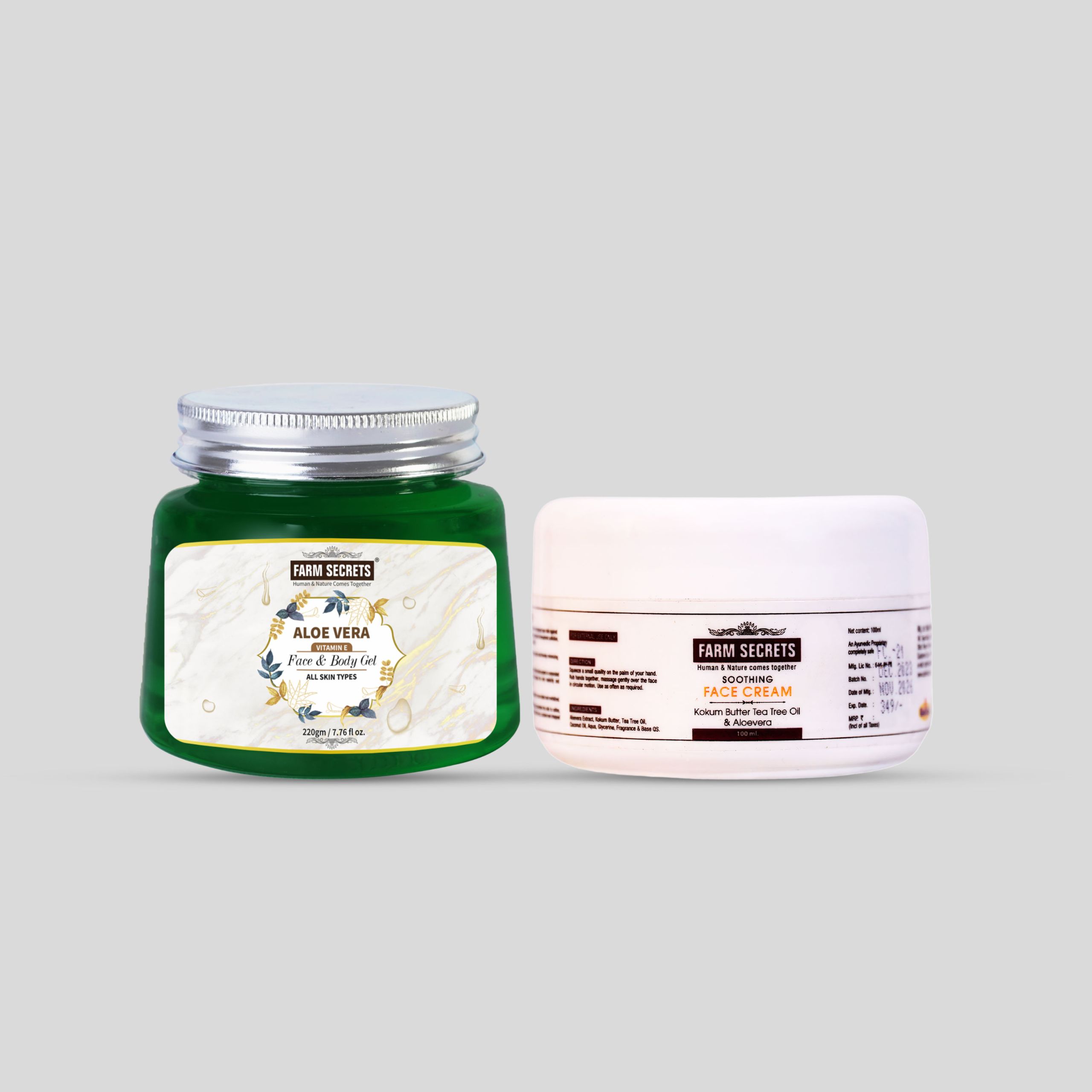 rajni-herbal-farm-secrets-aloevera-face-and-body-gel-220gm-soothing-face-cream-100ml-skin-care