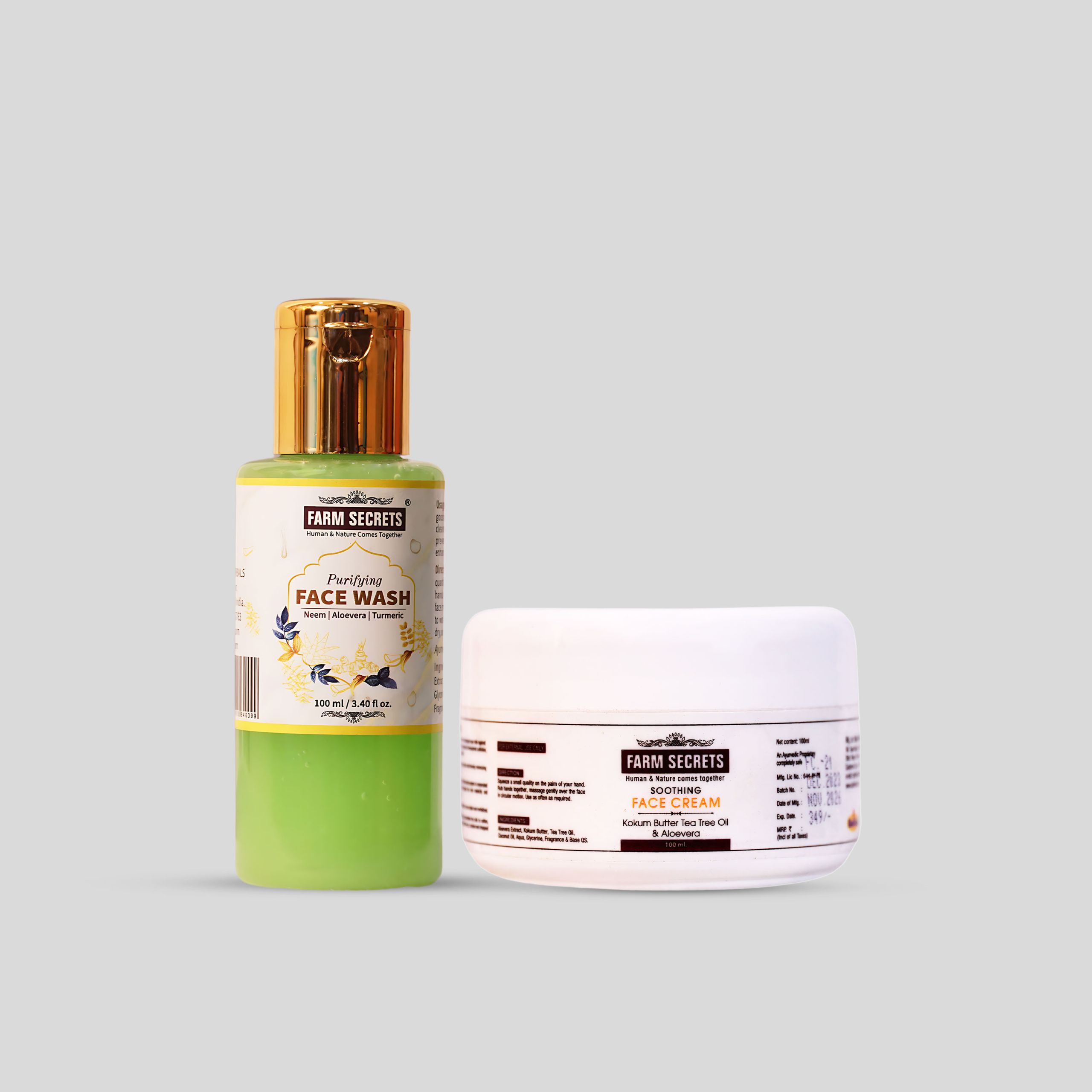 Farm Secrets Purifying Face Wash 100ml and Soothing Face Cream 100ml Combo for Clear and Hydrated Skin